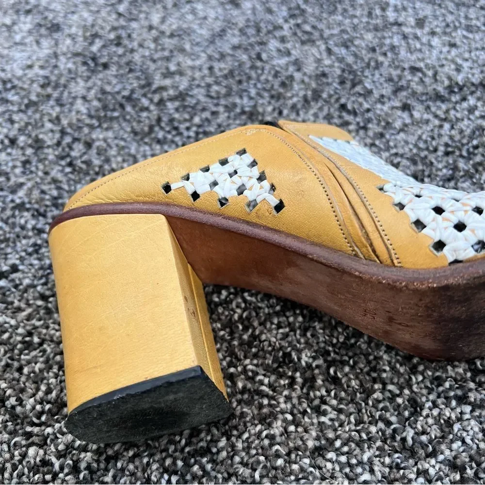 Famolare Elle Moda Yellow open weave design leather shoes Size 9 - Picture 6 of 11
